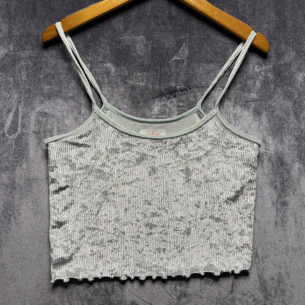 Colsie Tank Top Womens XS Green Cropped Velour Stretch Lounge Summer Cami